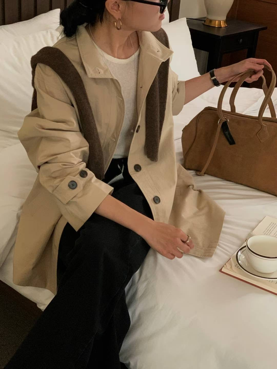 // 高品質立領中長trench coat