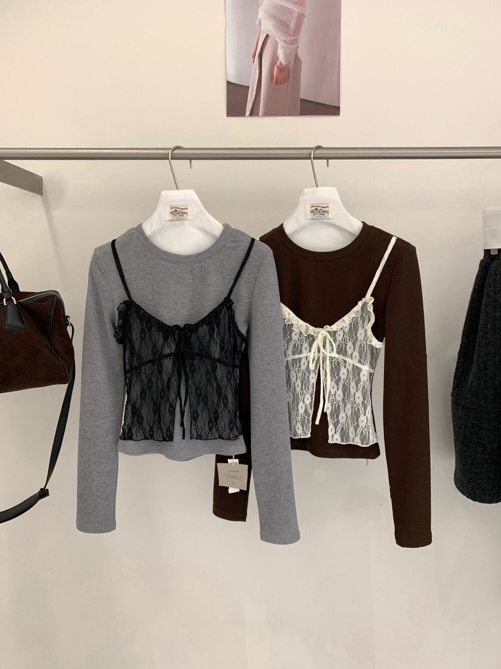 // 小性感假兩件Lace吊帶上衣