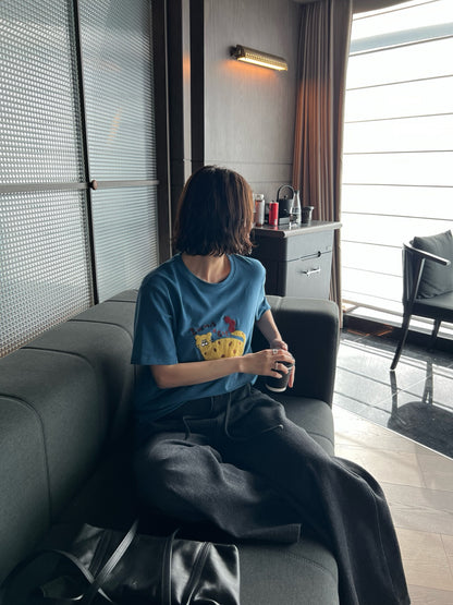 // 可愛小貓刺繡親膚磨毛感TEE