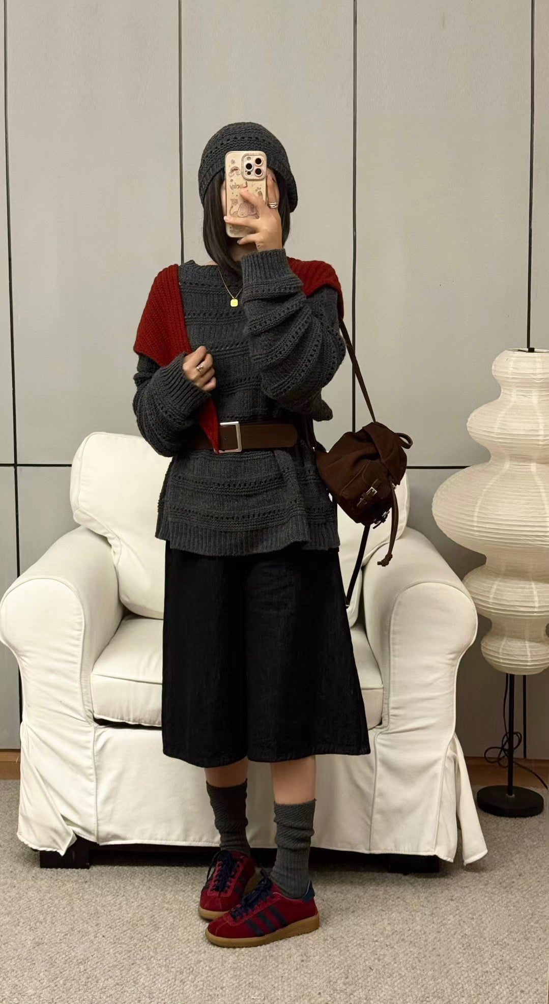 // 復古配色真皮平底運動鞋