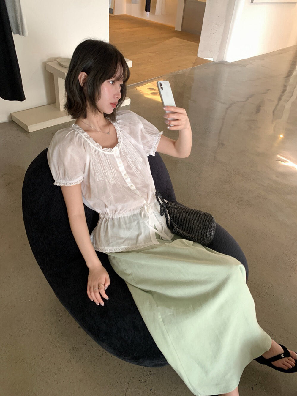 // 棉麻lace邊可束腰精緻BL