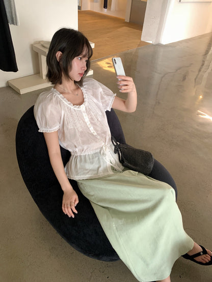 // 棉麻lace邊可束腰精緻BL