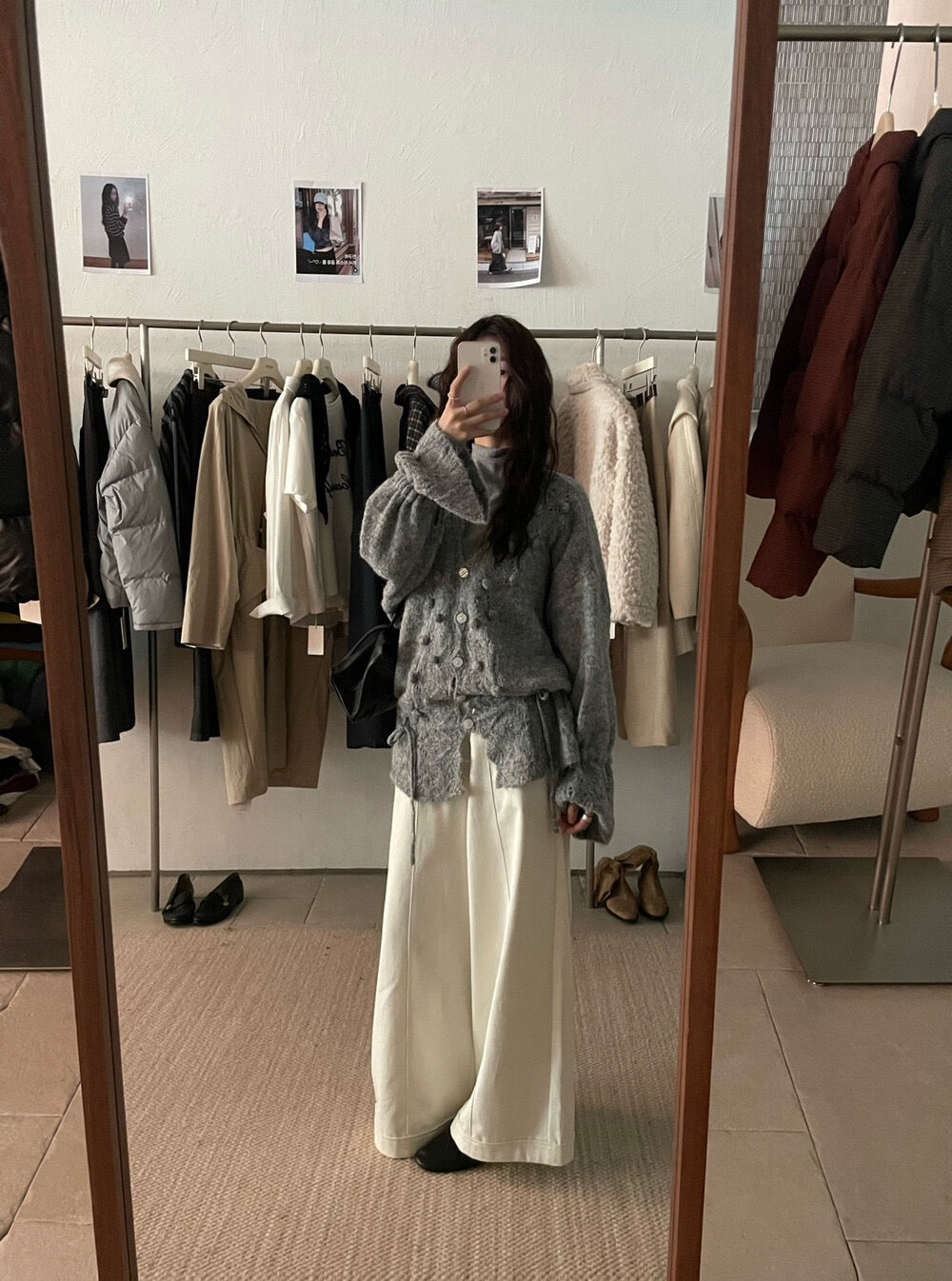 // 法式鈎花設計感抽繩V領立體裝飾CD