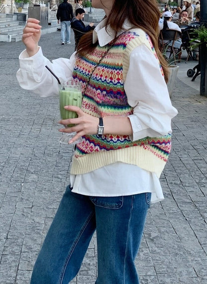 // 彩色復古patterns針織背心