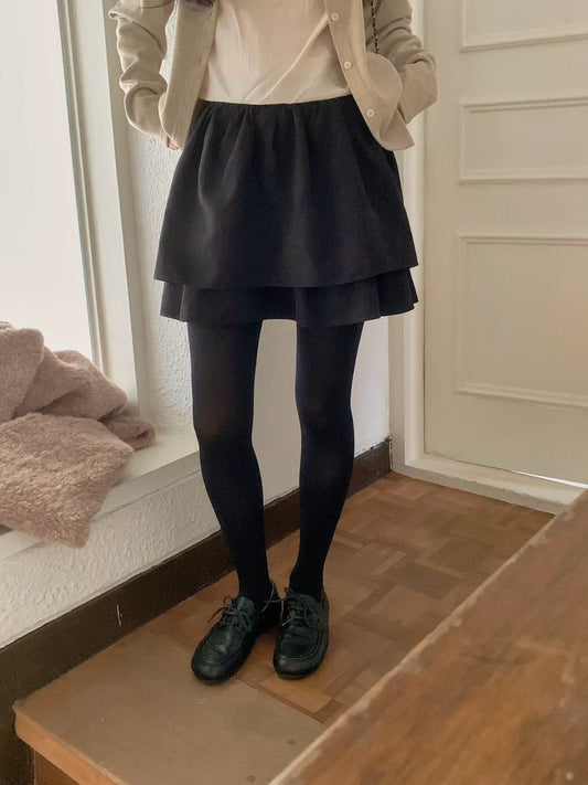 // 質感麂皮絨雙層蛋糕短裙
