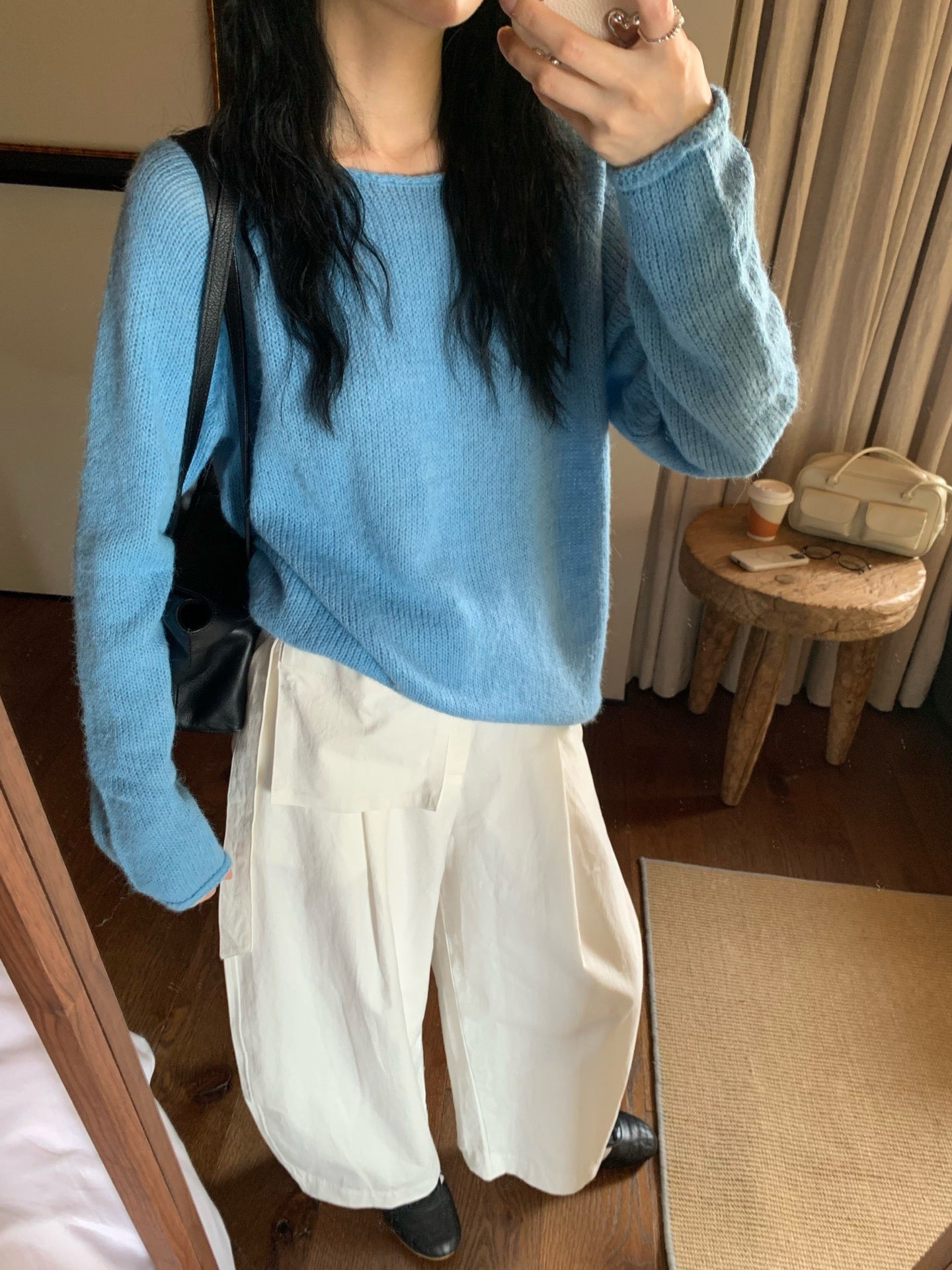 // 超美色系慵懶落肩針織上衣