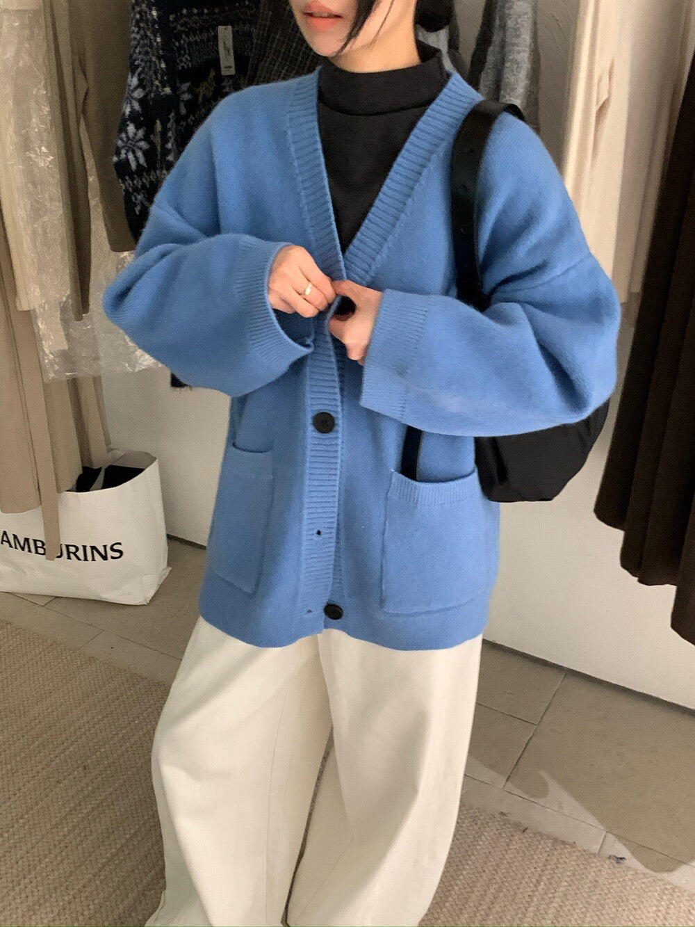 // 慵懶重磅靚色V領中長CD