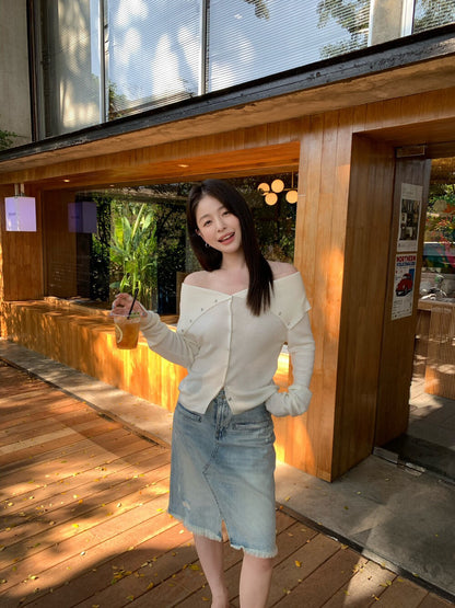 🗝️ 小性感顯瘦排扣大翻領針織上衣