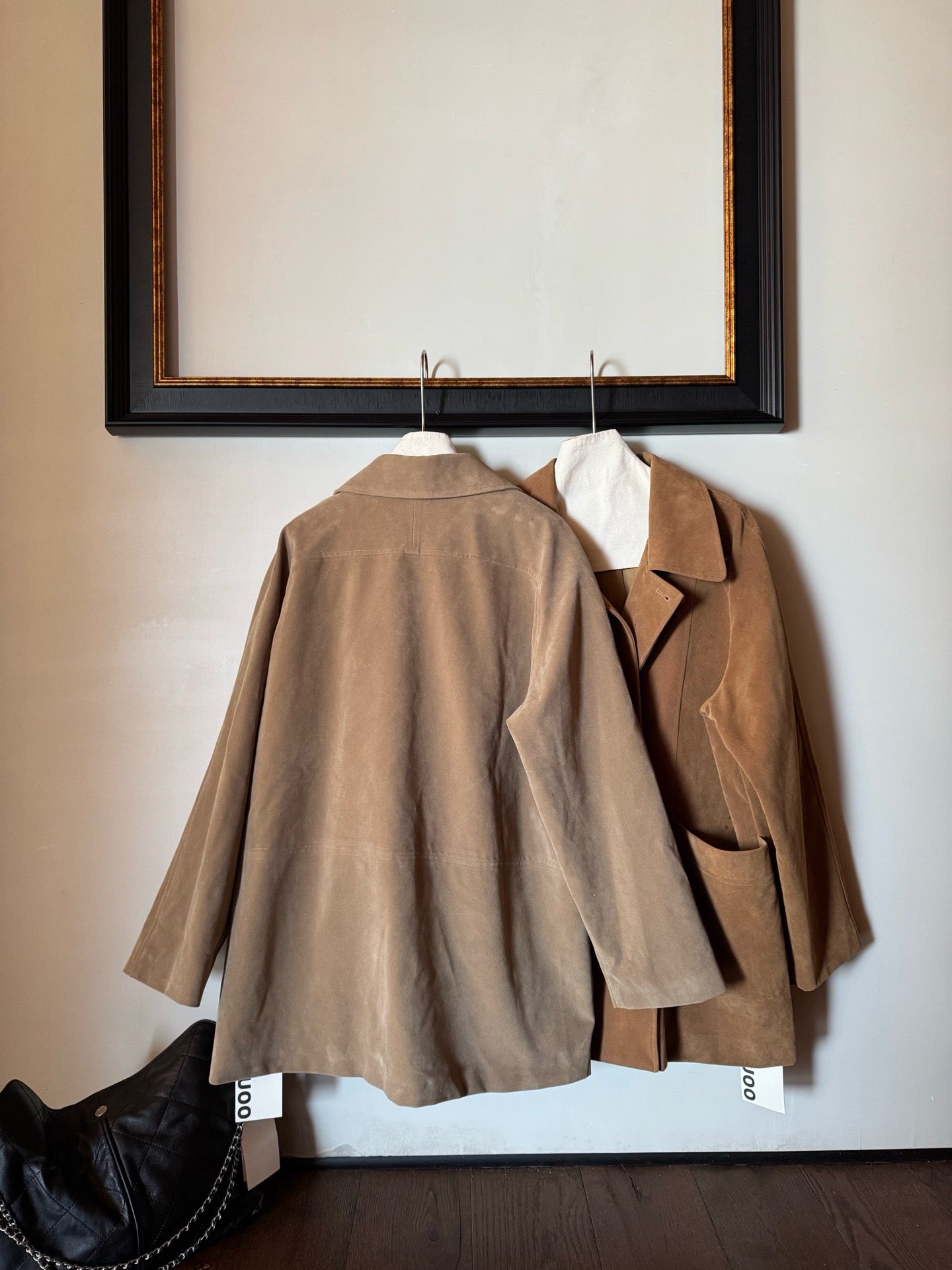 (現貨) // 薄款麂皮絨中長翻領外套