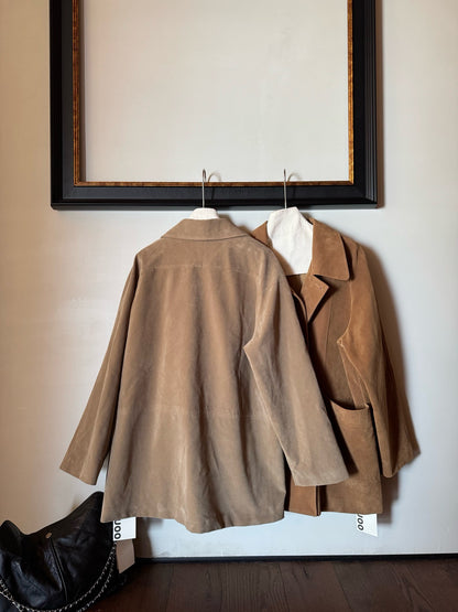 (現貨) // 薄款麂皮絨中長翻領外套