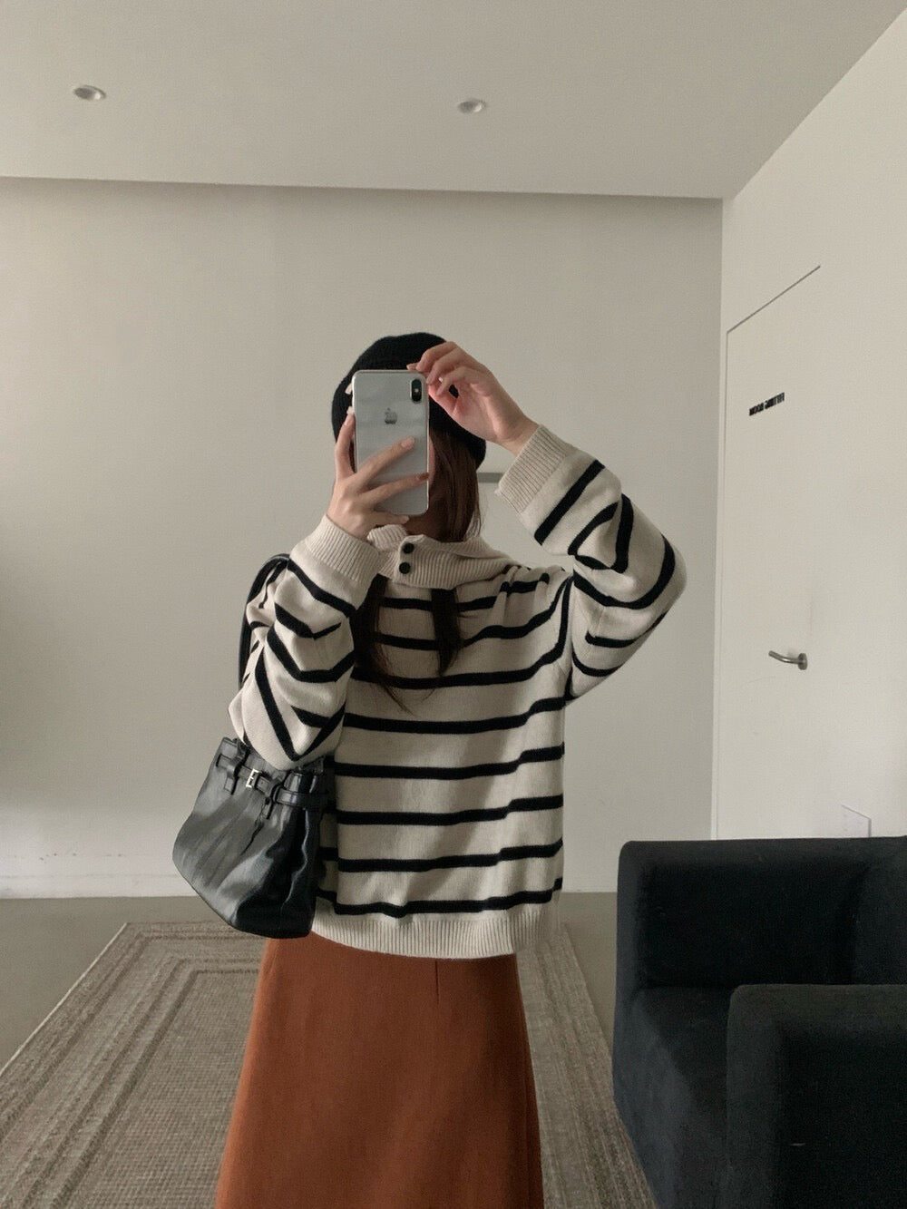 // 35%wool可分拆帽子間條毛衣