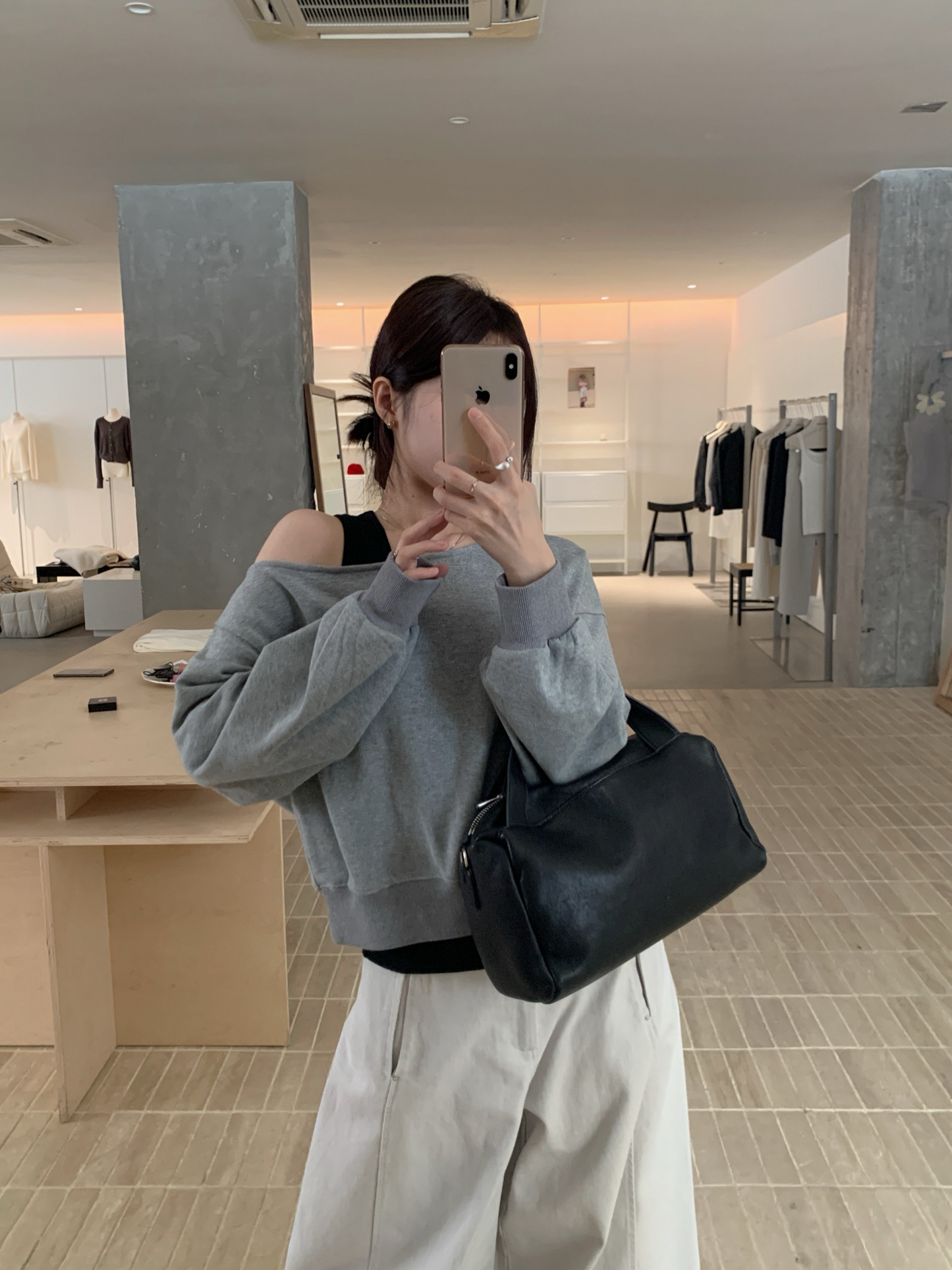 // 休閒感斜肩衛衣+背心兩件套