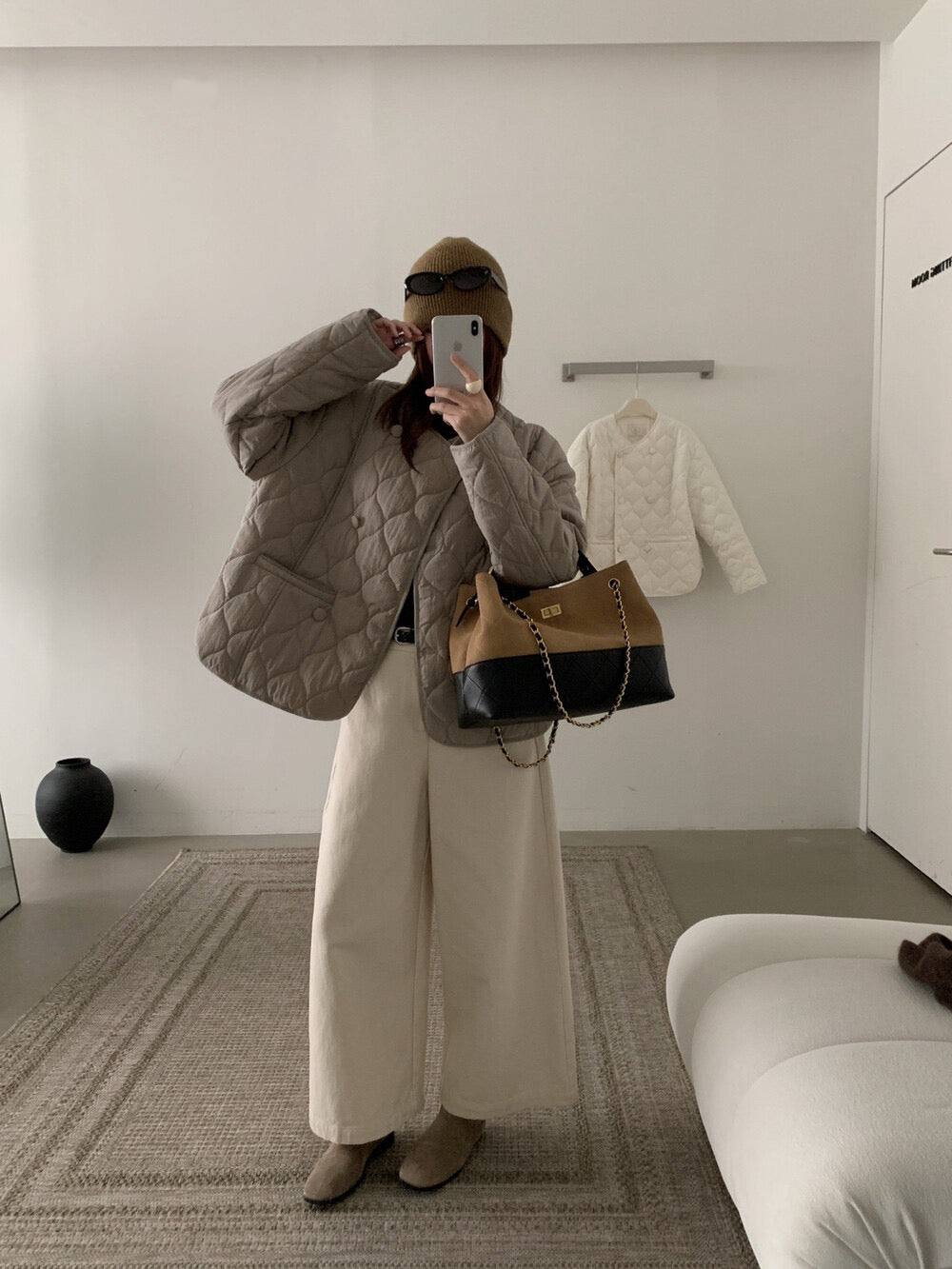 // cutting超美菱格夾棉圓領弧邊外套