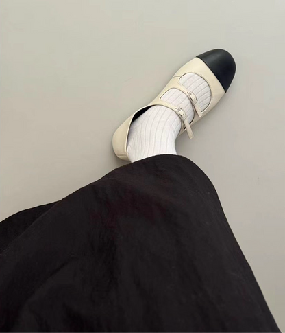 // 雙帶拼色深口Maryjane