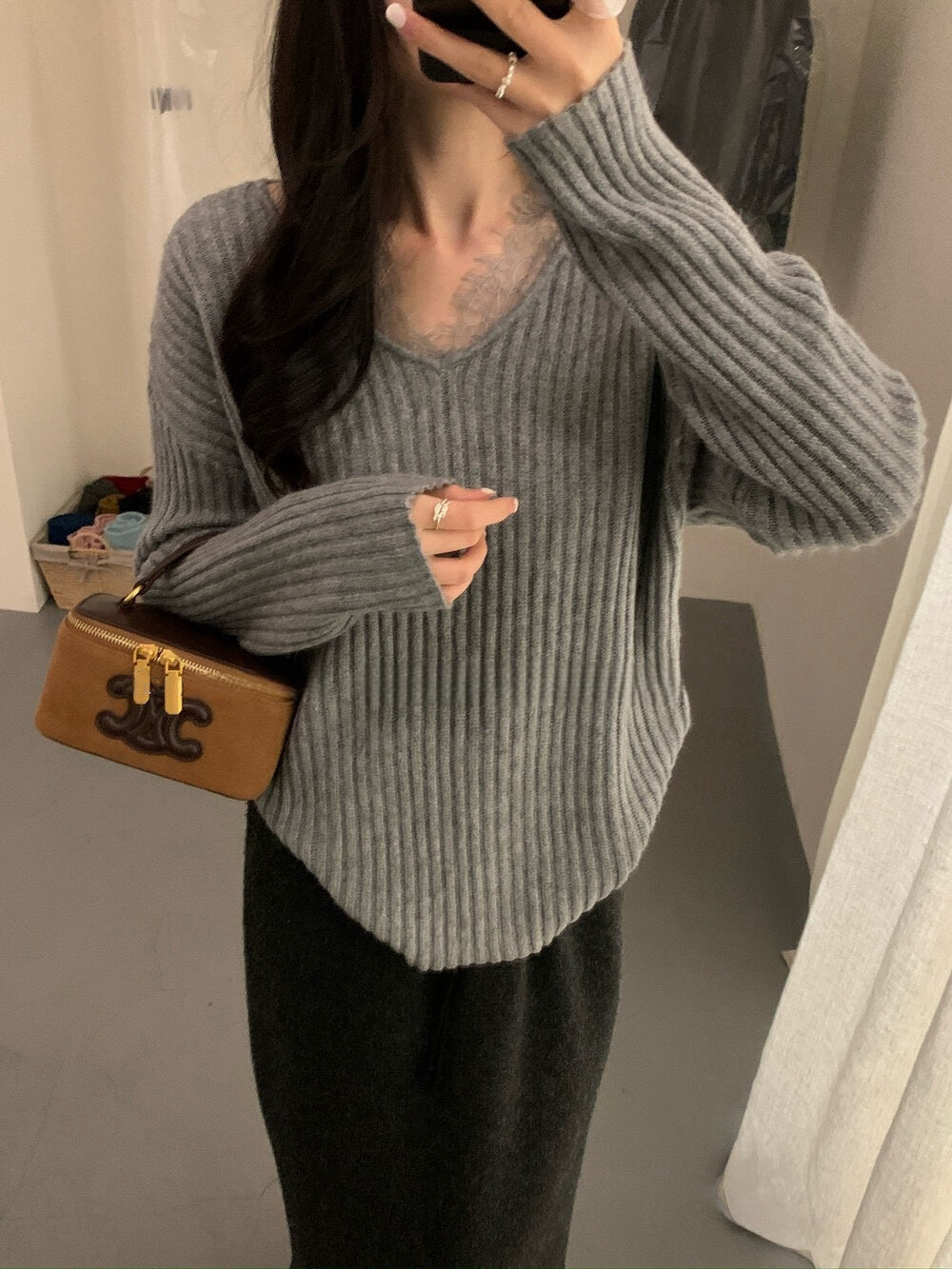 // 12%綿羊毛lace邊假兩件NT