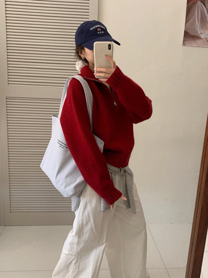 // 超韓直坑紋立領上下拉鍊CD