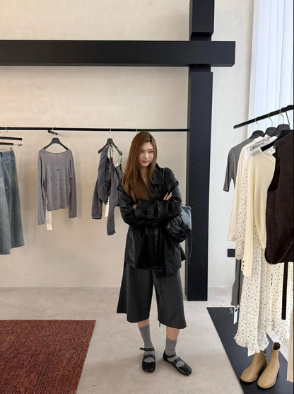 J30 / 質感雙排扣啞光彷皮trench coat外套