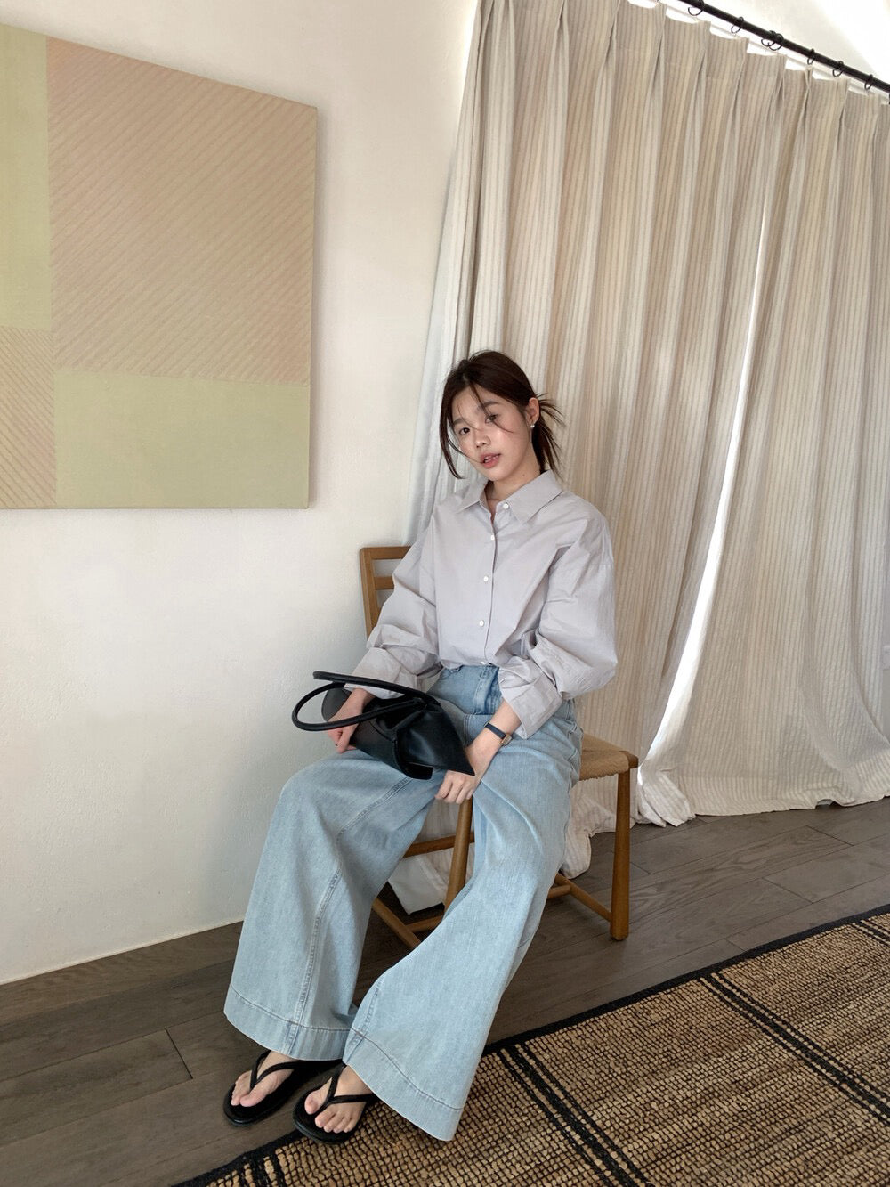 // 超舒服竹節棉軟身牛仔闊褲(連腰帶)