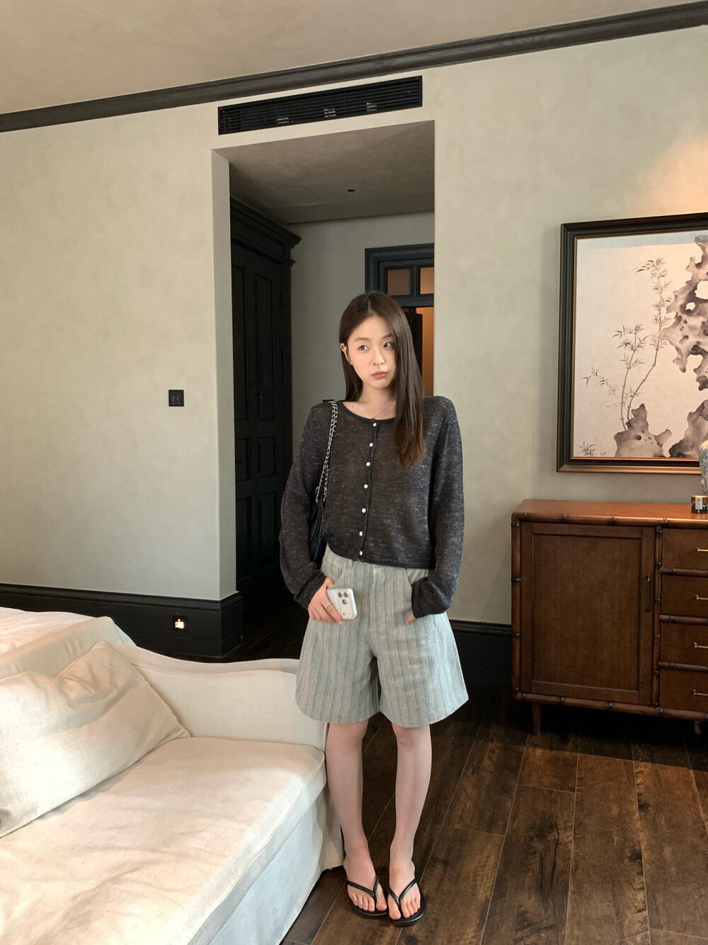 // 竹節棉肌理感直紋短褲