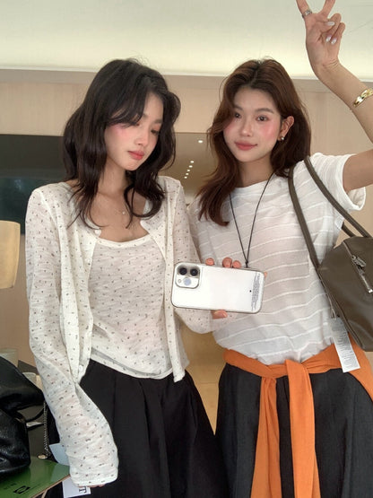 // 竹節麻小碎花吊帶+小外套套裝