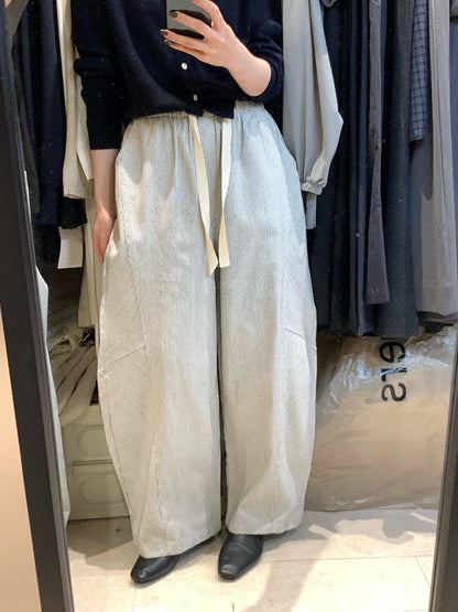 // 間條棉質彎刀褲