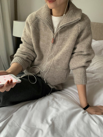 // 慵懶高級感上下拉鍊可立領口袋CD