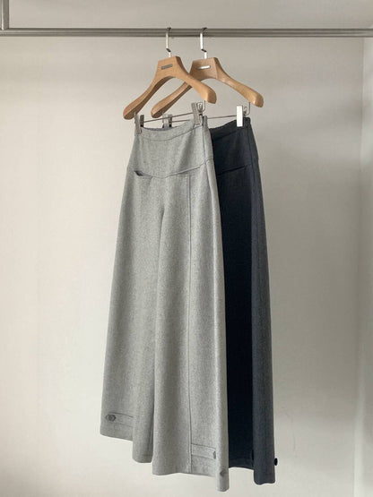 // 50%羊毛設計感褲腳高腰褲