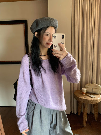 // 超美色系慵懶落肩針織上衣