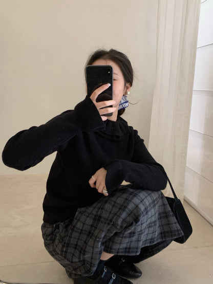 // 法式雙層花邊領+袖針織上衣