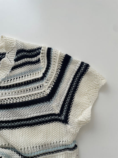 // 復古撞色間條鏤空織紋NT
