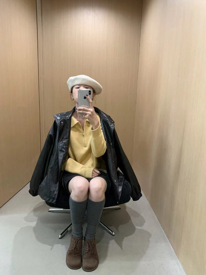 // raccoon+wool半拉鍊翻領高級感毛衣