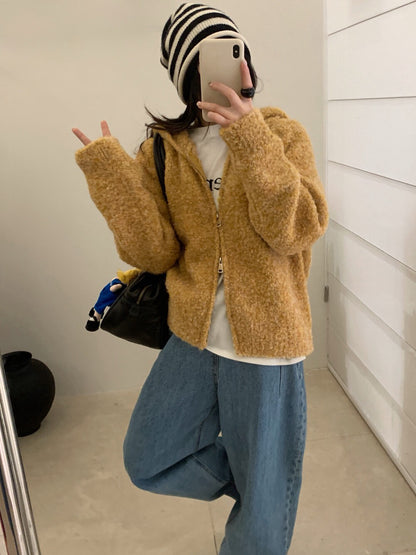 // 超軟糯圈圈羊毛連帽拉鍊CD