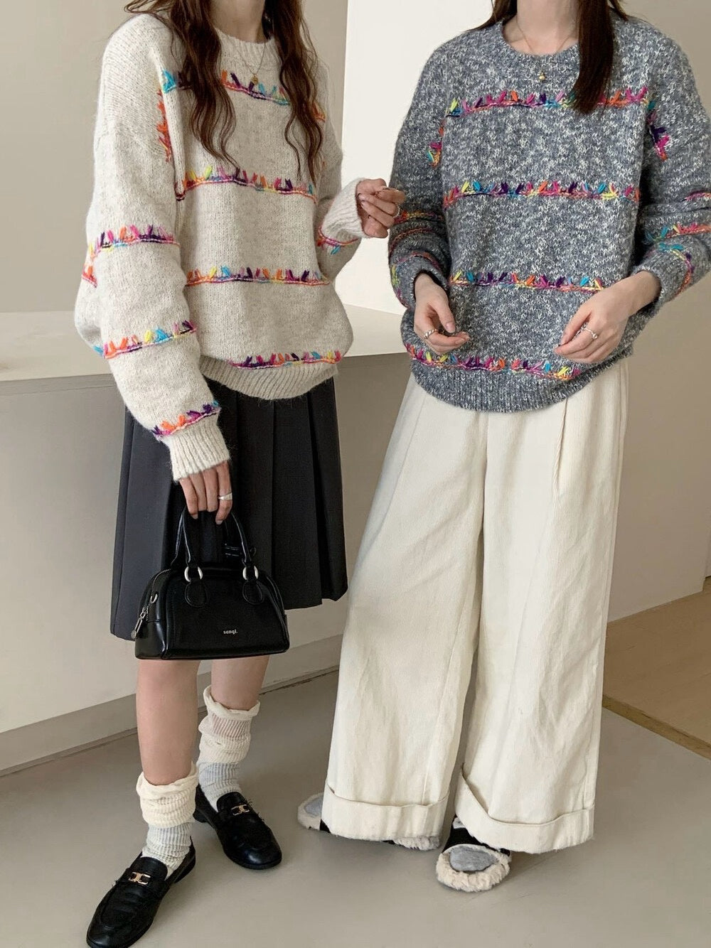 // 30%綿羊毛刺繡彩線毛衣