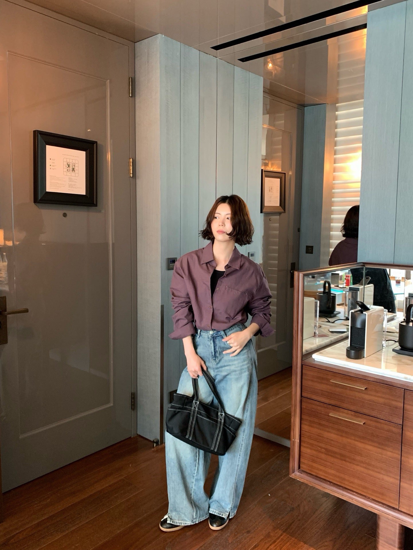 // 搭扣褲頭超顯腿長全長牛仔褲