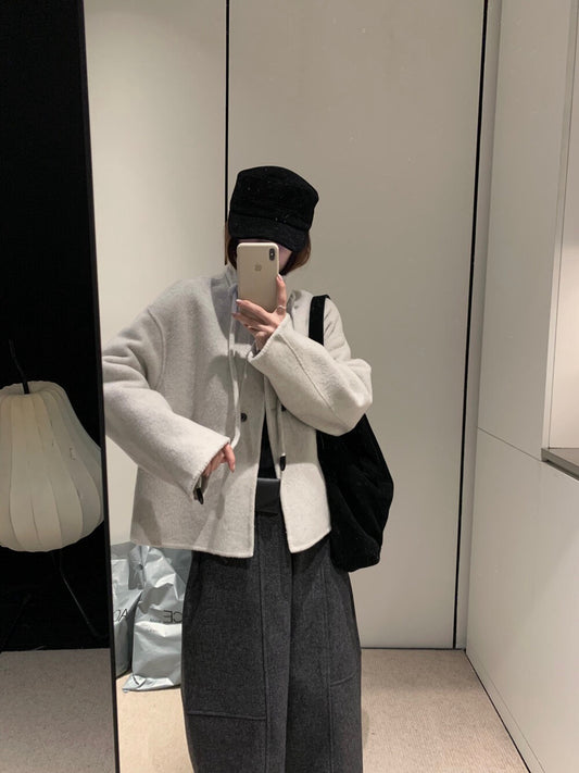 // 100%wool小立領double鈕扣手工外套