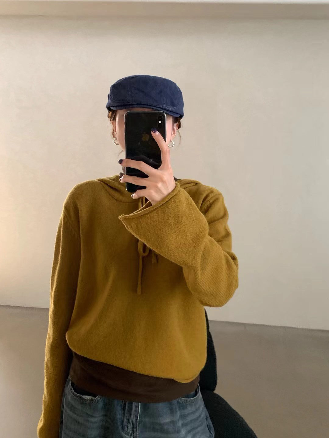 // 100%羊毛連帽卷邊毛衣