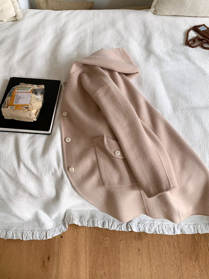 // 80%wool+20%alpaca連帽可愛口袋手工羊毛外套