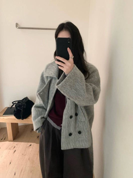 // 55%羊毛復古雙排扣毛感外套