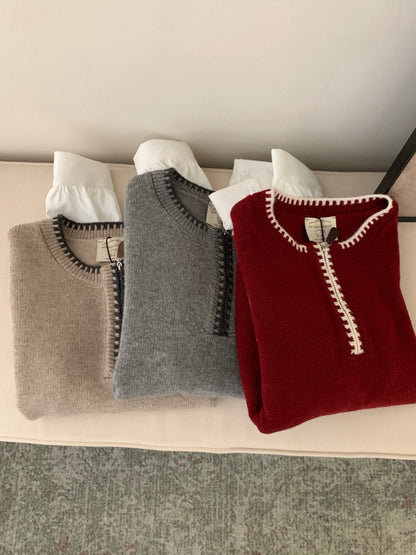 // 柔軟撞色邊拼恤衫袖假兩件上衣