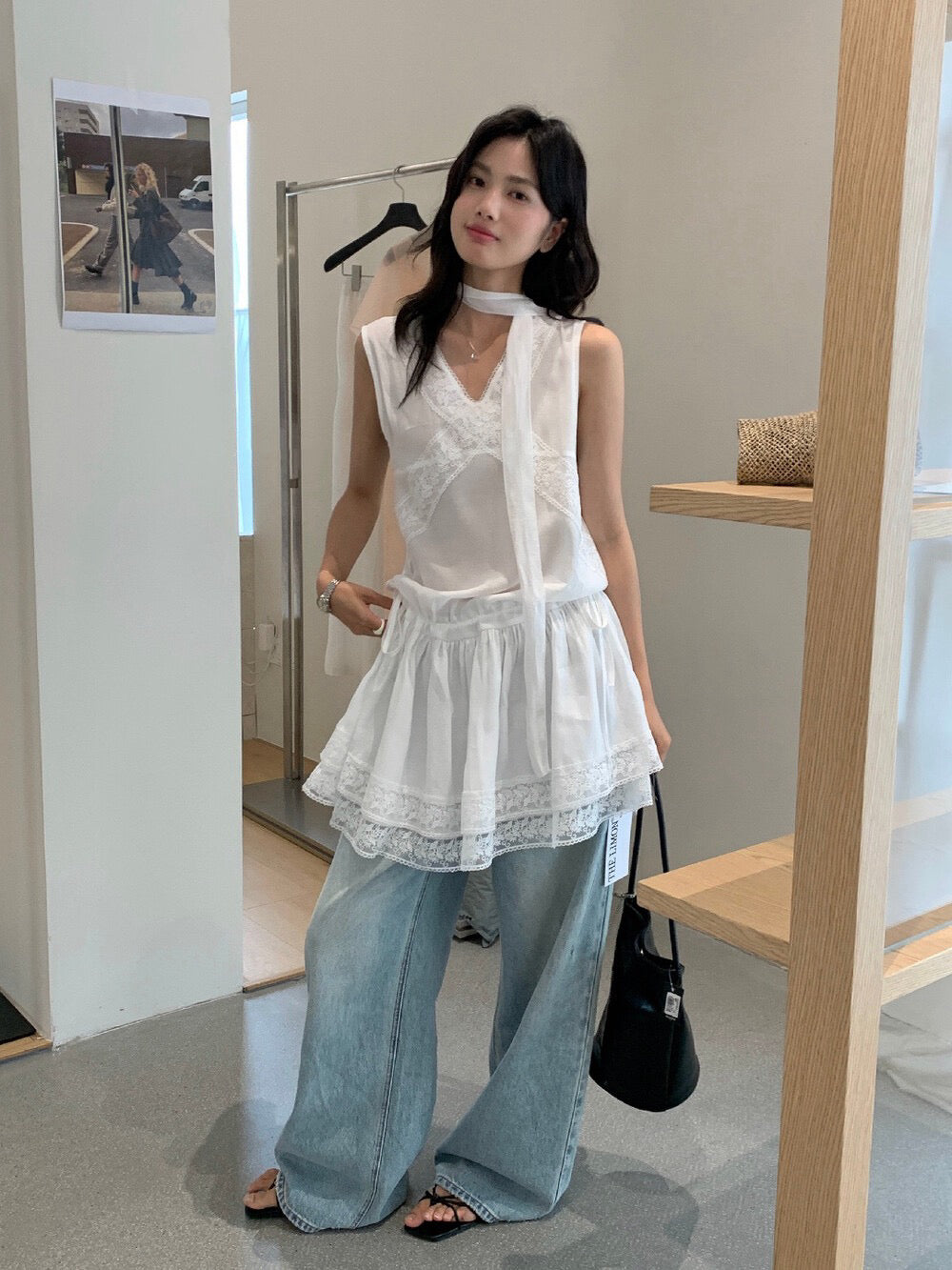 // 浪漫lace邊可束腰長款背心