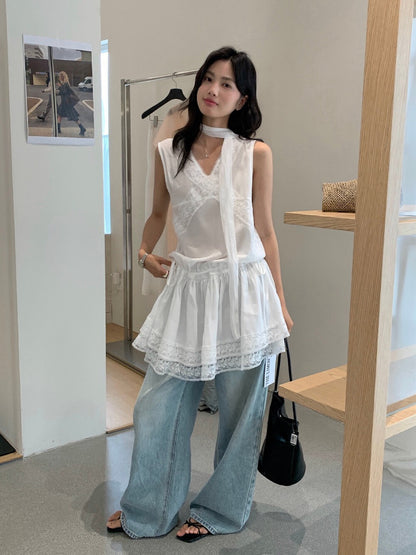 // 浪漫lace邊可束腰長款背心