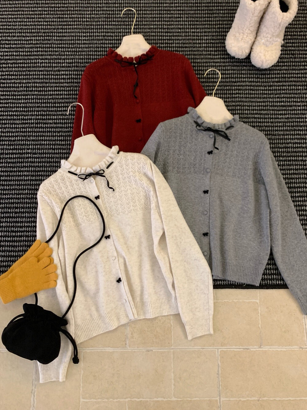 // 絲絨綁帶蝴蝶結鈕扣鈎花NT