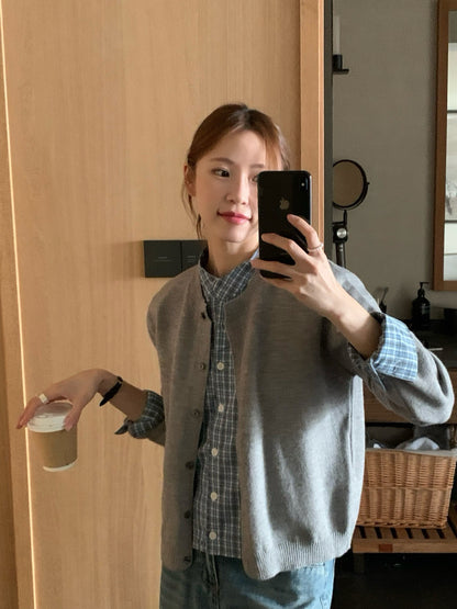 // 大熱拼接格紋恤衫假兩件上衣