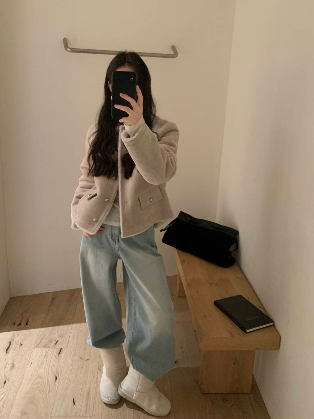 // 帥氣復古風色調皮毛一體金色鈕扣外套