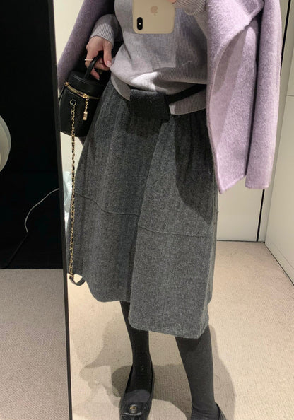// 極遮肉暗竪紋五分毛呢裙