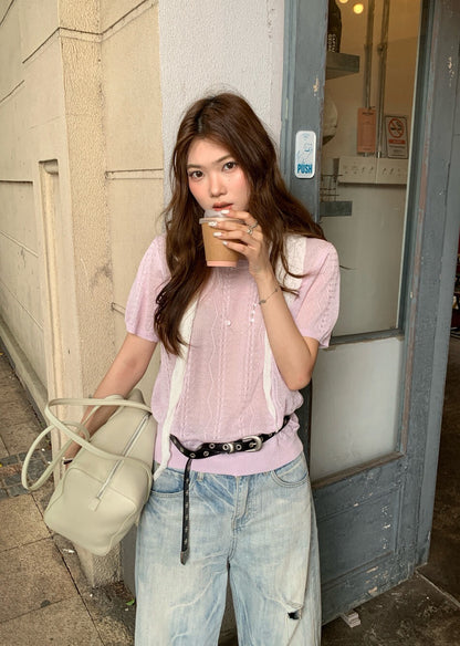 // 冰絲麻細麻花紋短袖NT