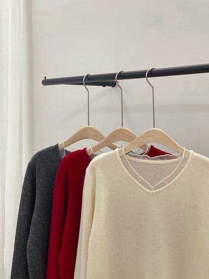 // 100%綿羊毛拼珍珠lace邊NT