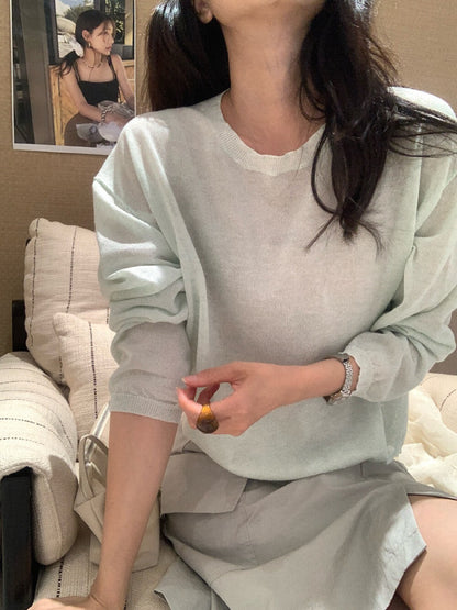 // 防曬混麻質薄款針織上衣