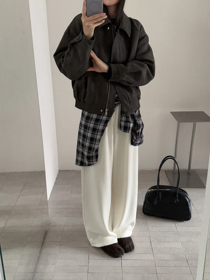 // 經典翻領設計麂皮絨夾棉外套