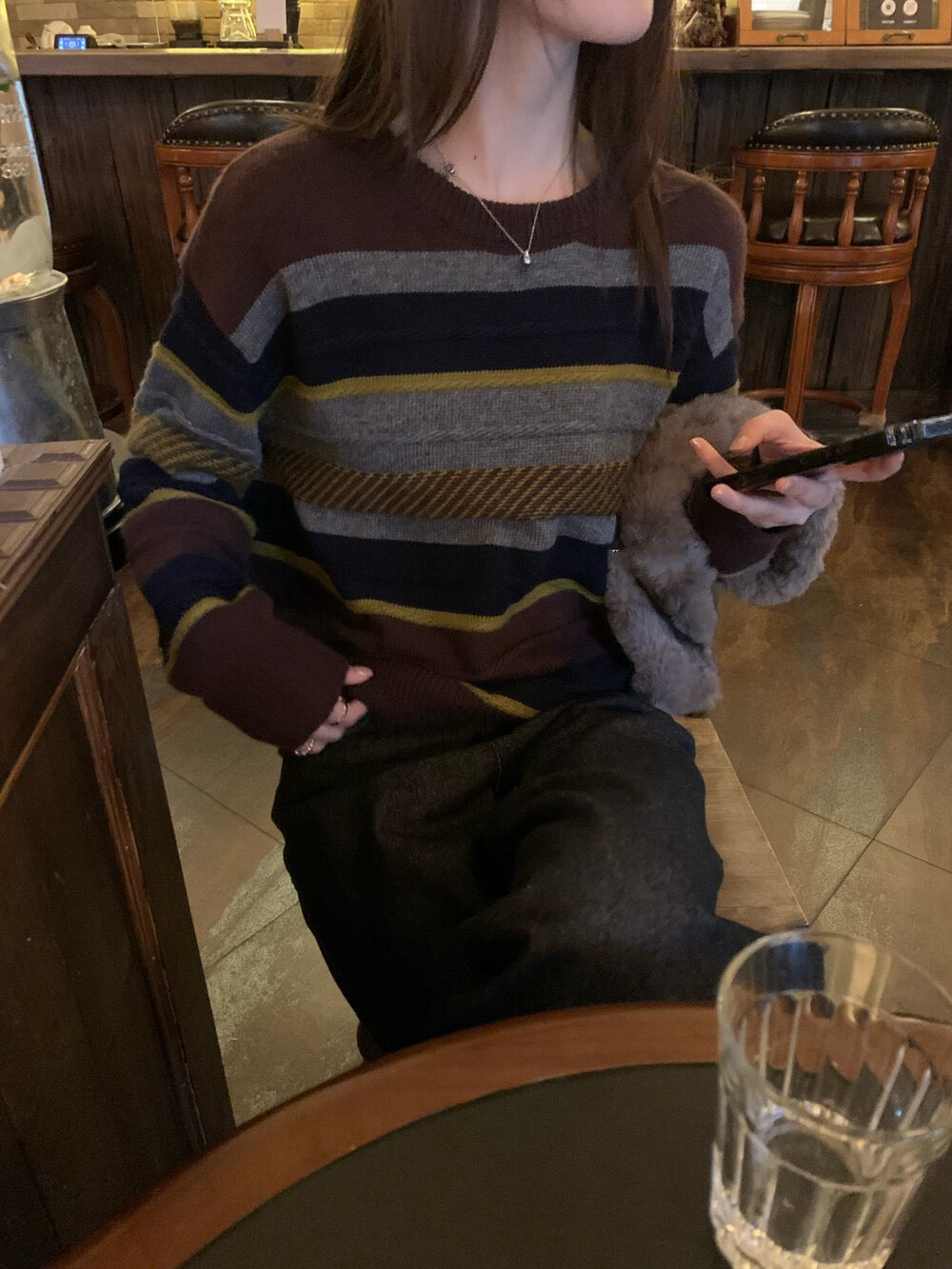 // 10%raccoon復古配色間條毛衣